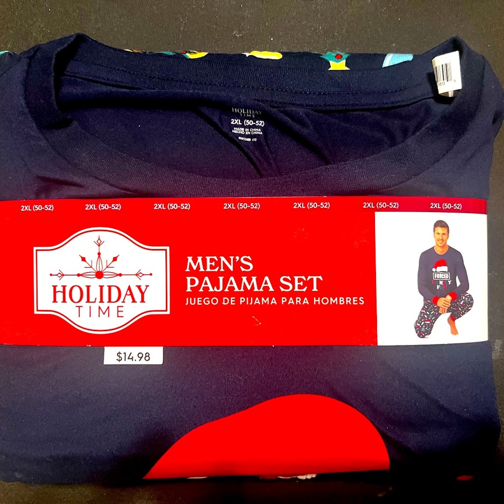 Men’s Christmas pajamas “for family fun”.